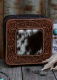 Addilyn Cowhide Jewellery Case in Chocolate Tooled Leather