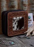 Addilyn Cowhide Jewellery Case in Chocolate Tooled Leather