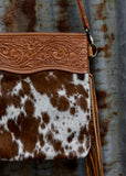 Reagan Cowhide Bag in Tan Tooled Leather