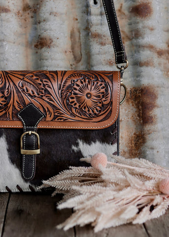 lainey_cowhide_tooled_leather_chocolate_brown_white_crossbody_womens_ladies_western_bag_clutch_handbag_mack_and_co_designs_australia