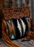 connie_tan_tooled_leather_saddle_blanket_saddleblanket_buckle_american_darling_turquoise_black_grey_western_cowgirl_handbag_rodeo_bag_fringe_mack_and_co_designs_australia