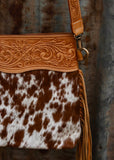 Reagan Cowhide Bag in Tan Tooled Leather