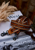 tooled_leather_bag_strap_brown_chocolate_western_buck_stitch_american_darling_floral_cowgirl_mack_and_co_designs_australia