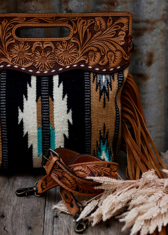 connie_tan_tooled_leather_saddle_blanket_saddleblanket_american_darling_turquoise_black_grey_western_cowgirl_handbag_rodeo_bag_fringe_mack_and_co_designs_australia