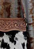 Reagan Cowhide Bag in Chocolate Tooled Leather