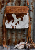 Reagan Cowhide Bag in Tan Tooled Leather