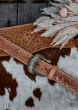 Reagan Cowhide Bag in Tan Tooled Leather