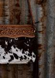 Reagan Cowhide Bag in Chocolate Tooled Leather