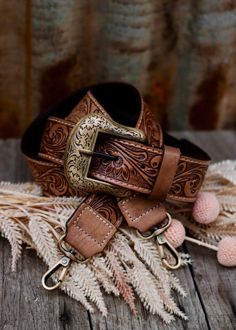 the_buckle_tooled_leather_bag_strap_brown_american_darling_western_floral_flower_mack_and_co_designs_australia