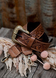 The Buckle Tooled Leather Bag Strap - Brown