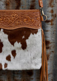 Reagan Cowhide Bag in Tan Tooled Leather