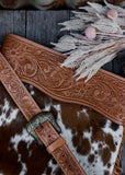 Reagan Cowhide Bag in Tan Tooled Leather