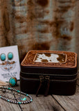 Addilyn Cowhide Jewellery Case - Chocolate Tooled Leather