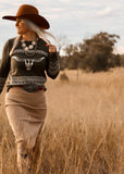 olive_longhorn_sweater_cowgirl_western_cotton_rye_outfitters_america_mack_and_co_designs_australia